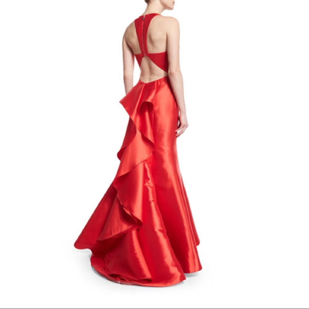 Jovani Ruffled-Back Mermaid Prom Gown, Red